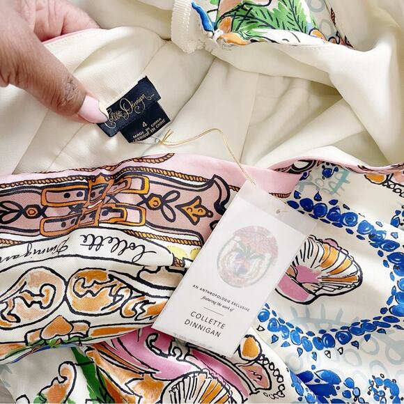 Anthropologie x Collette Dinnigan Tied Shoulder Acionna Silk Art‎ Dress Size 4 - Picture 3 of 6